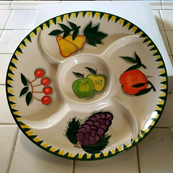 Divided Ceramic Serving Platter with A Rustic Fruit Pattern - Picture 1 of 10